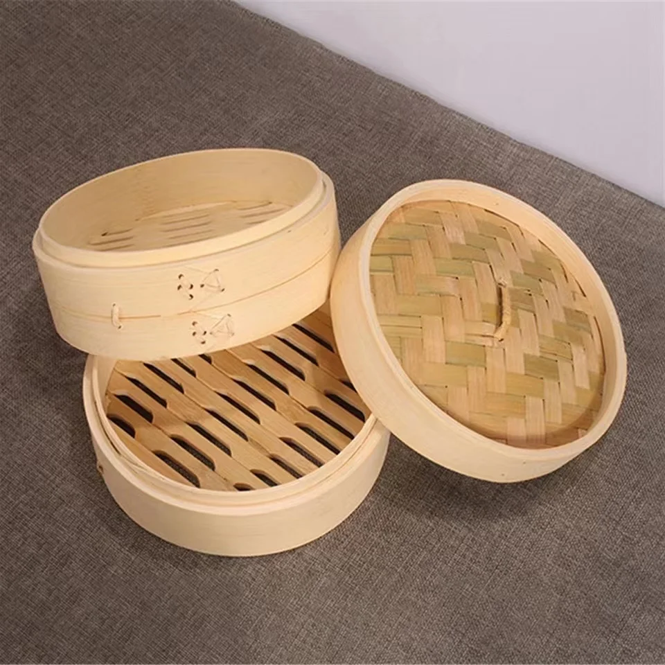 New Arrival 10/15/20cm Chinese Dumplings Bamboo Steamer Cooker with Lid Steamer Fish Rice Vegetable Basket Kitchen Cook