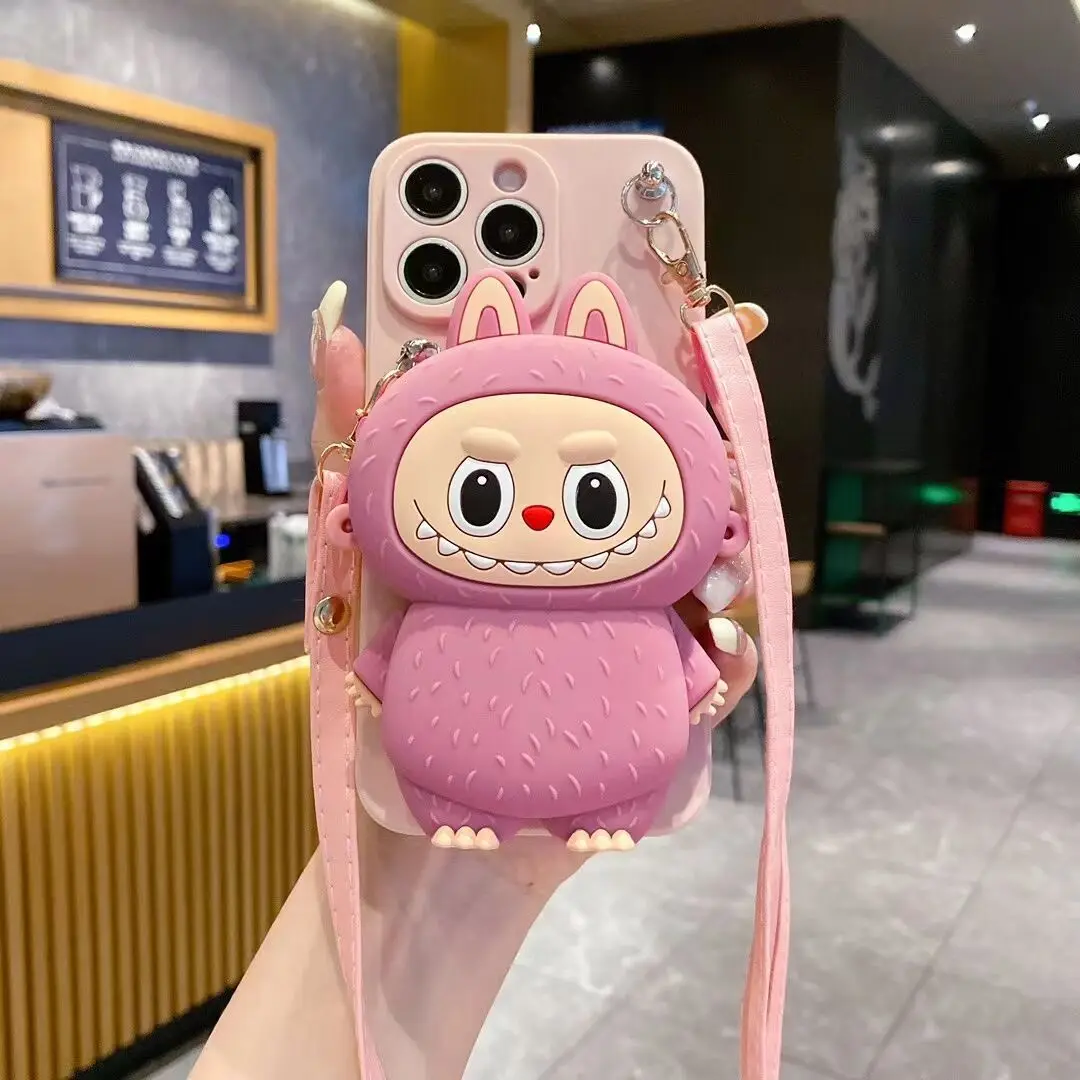 3D Cute Cartoon Characters Coin Cosmetic Storage Silicone Purse Bag Phone Case For iPhone 16 15 14 13 12 11 Pro Max Cover