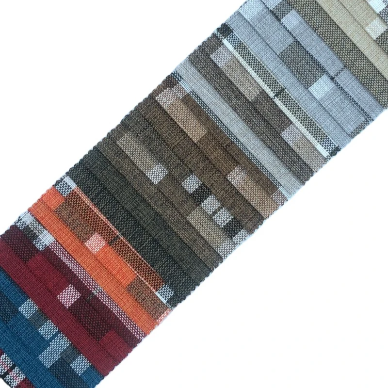 Low  moq  light weight  linen look polyester   yarn dyed woven set cheap sofa set fabric living room