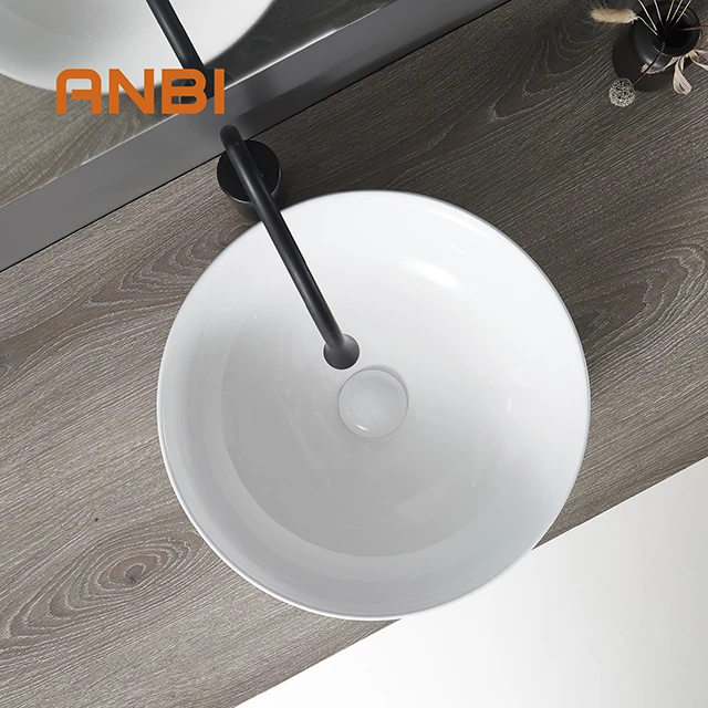 ANBI Luxury Customize No Hole Round Shape Ceramic Countertop Wash Basin Sink