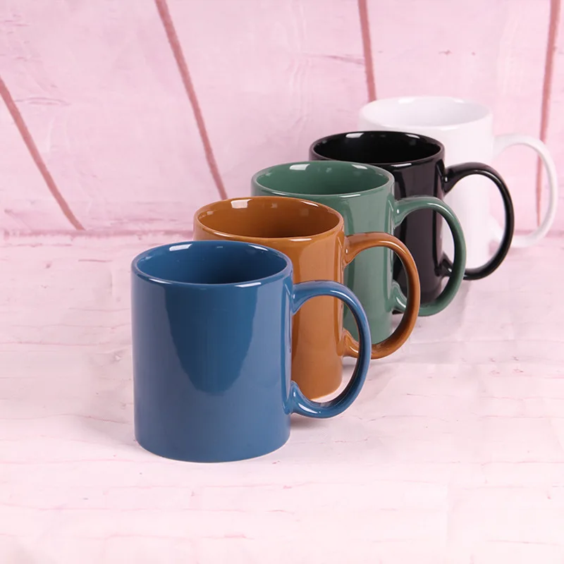 RTS 12oz colorful heat transfer porcelain coffee mug sublimation customized LOGO simple ceramic mug with handle can gift