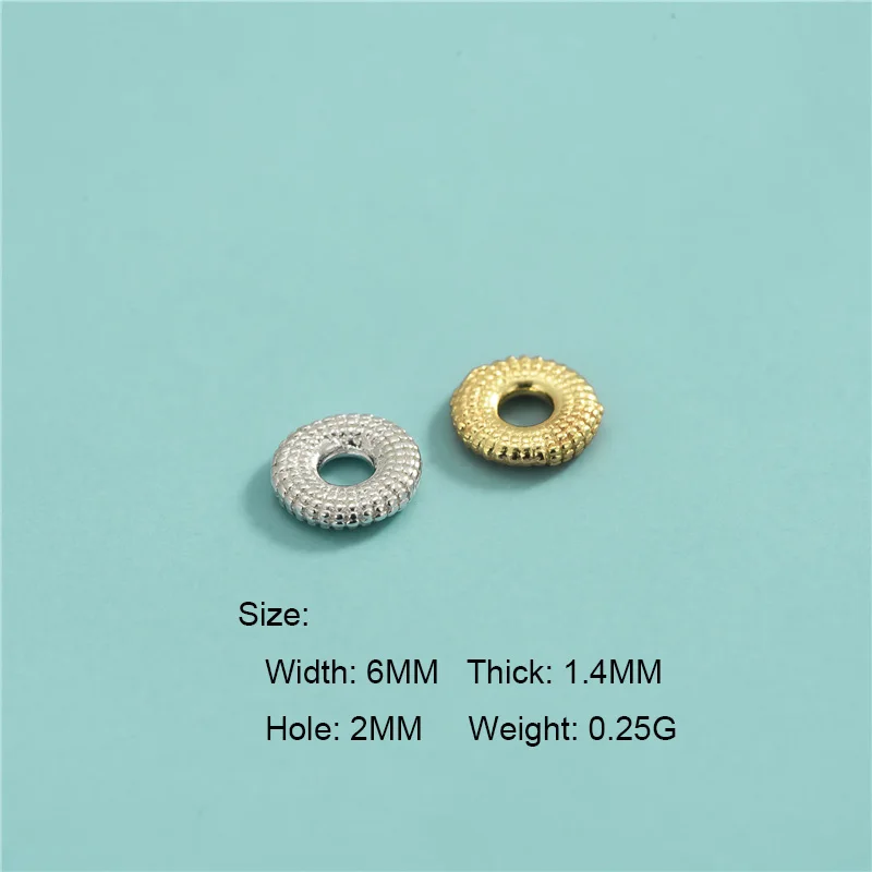 6MM 5.7MM S925 Sterling Silver Gold Graininess Round Gasket Bead Wheel Bead Accessories For DIY Jewelry Making