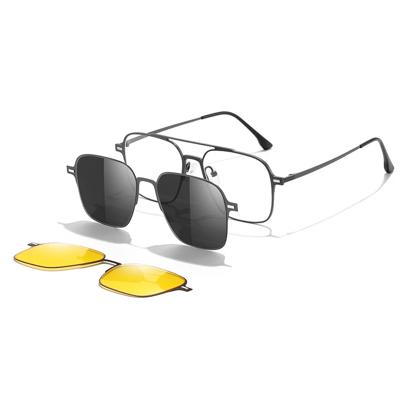 Trend 2024 New Fashion spectacle frames night vision driving sun glasses 3 in 1 magnetic polarized clip on sunglasses