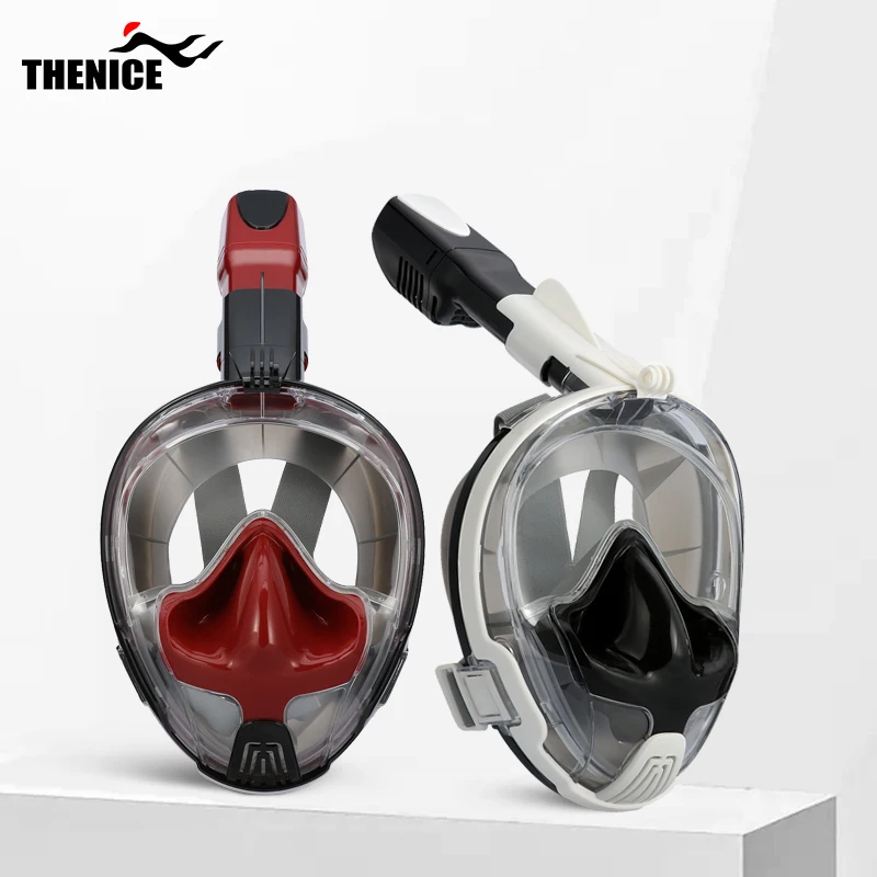 Thenice anti fog swimming glasses water sport equipment full face snorkel mask with go pro