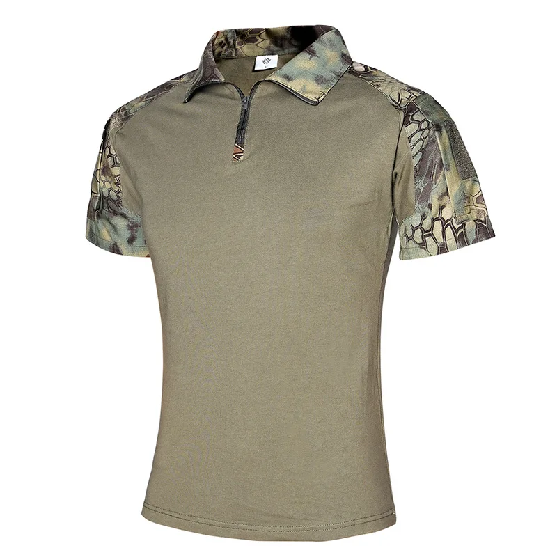 Best Seller Men Short Sleeve Rip Stop Tactical  Polo T Shirt Breathable CS Airsoft Shooting Tactical Camouflage T-shirt