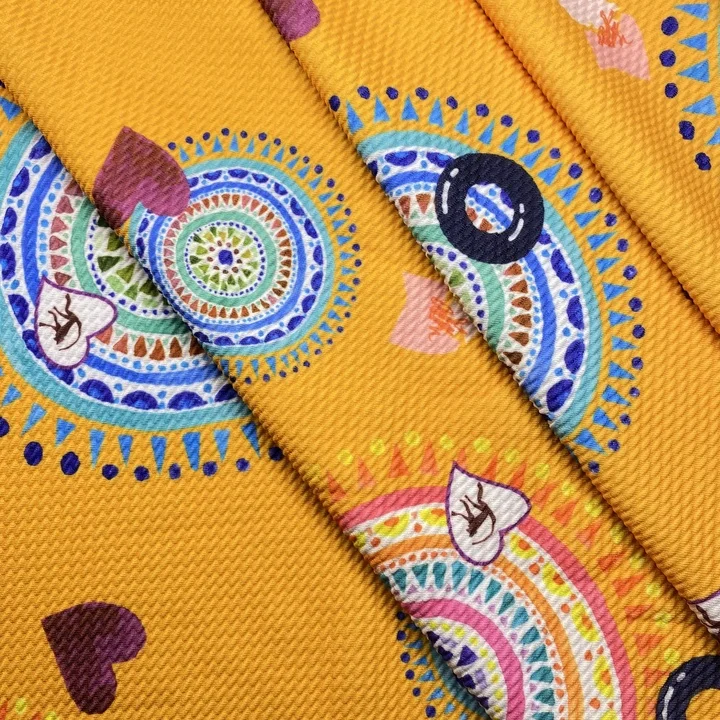 Custom no moq digital printing 100% polyester stretch printed knitted bullet fabrics for women clothing