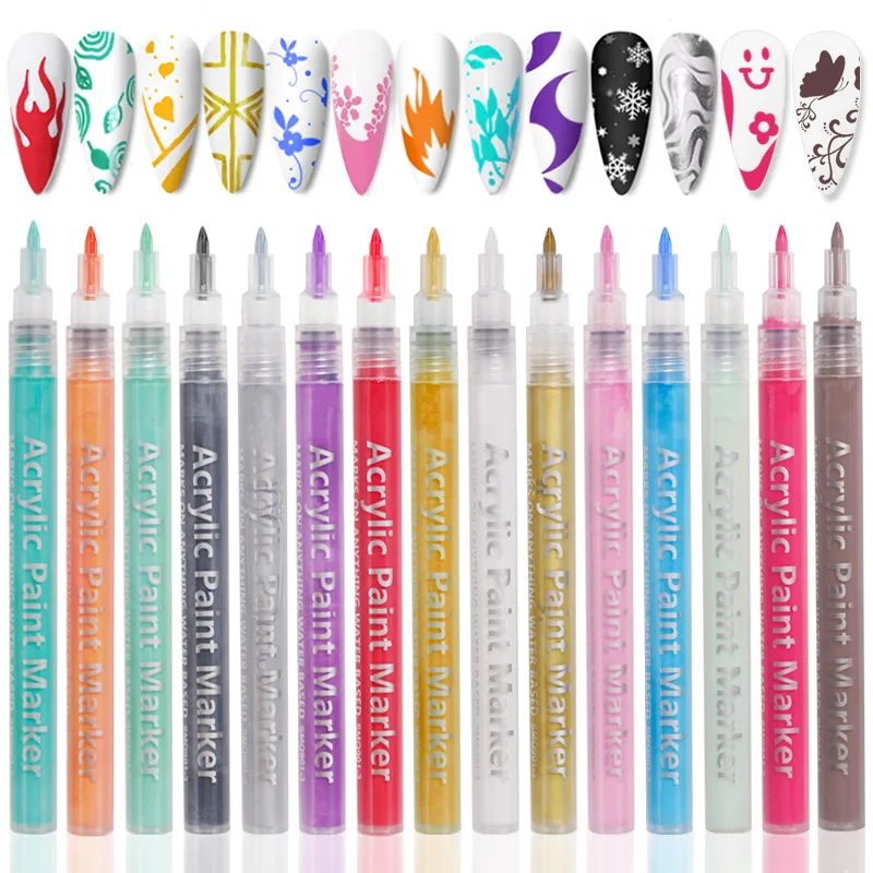 Nail Art Pens Set Graffiti Acrylic Paint Pens Drawing Point Liner for Nails Art Design Manicure Pens for Home & Salon DIY