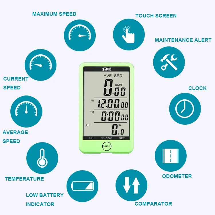 wholesale dropshipping SUNDING SD-576A Water Resistant Bicycle Speedometer Wired ComputerOdometer with LCD Backlight