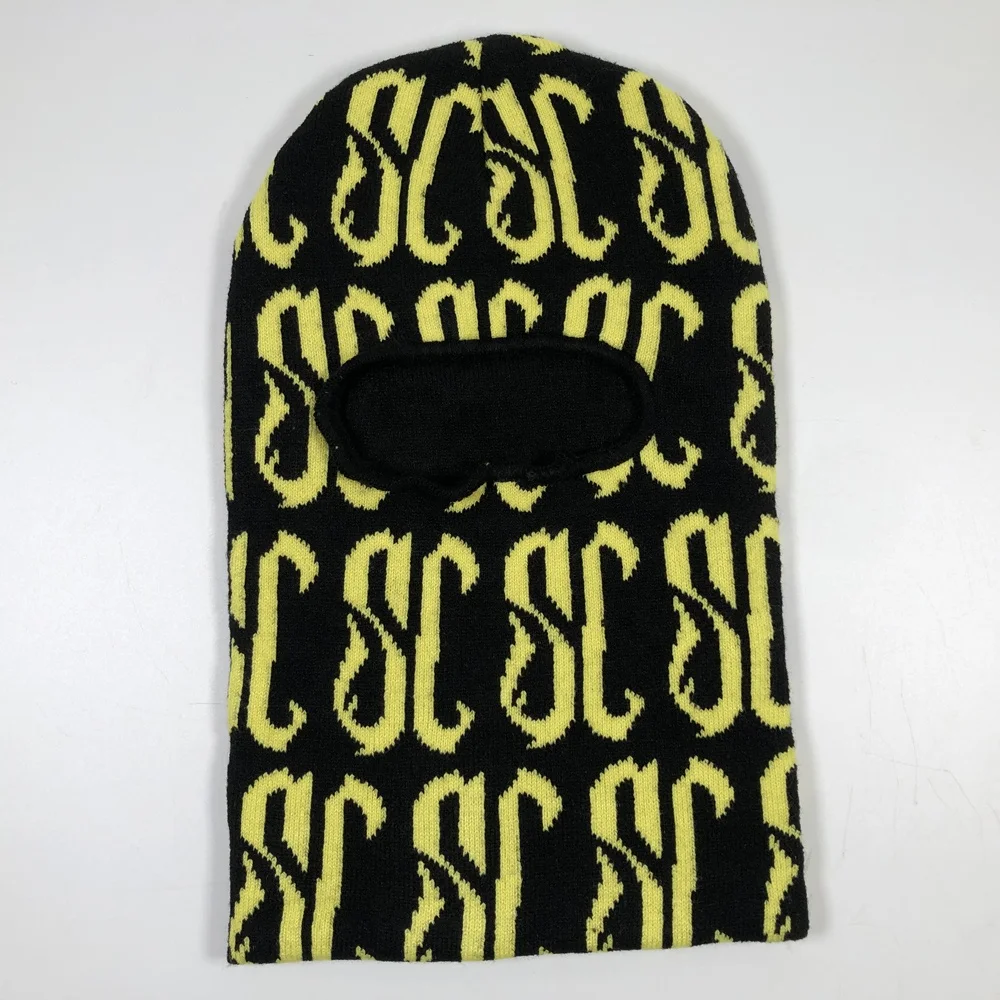 OEM premium hot sale fashion unisex one hole winter tight full face ski mask custom all over print yellow jacquard balaclava man