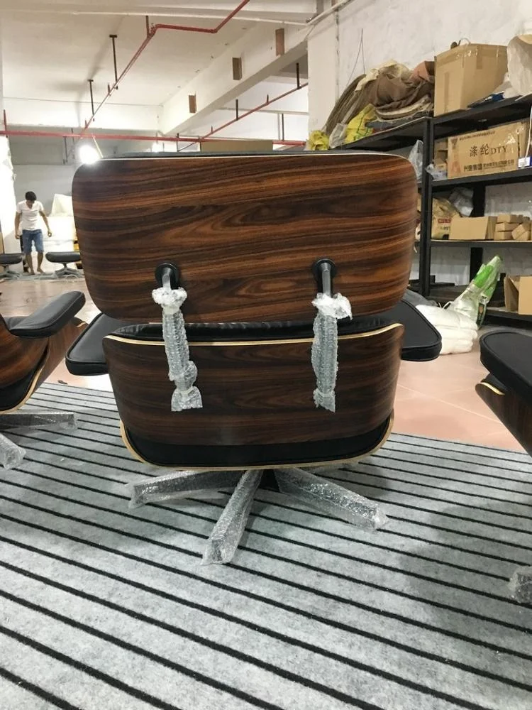 Поворотный L-образный шезлонг из шпона из розового дерева с оттоманным креслом