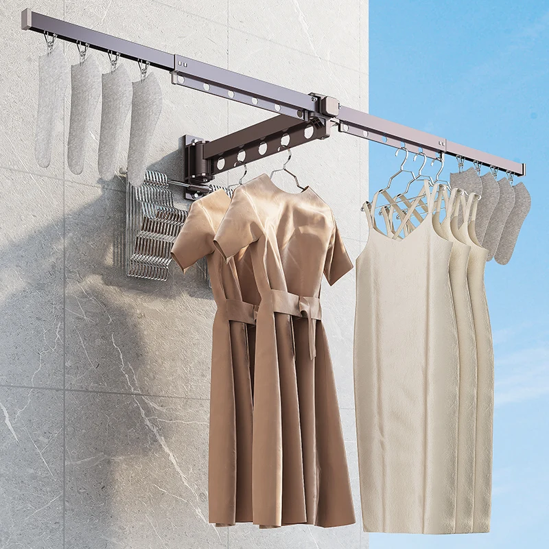 High quality wall mounted aluminum alloy folding hanging hidden clothes shoes hats socks Drying Clothes Rack