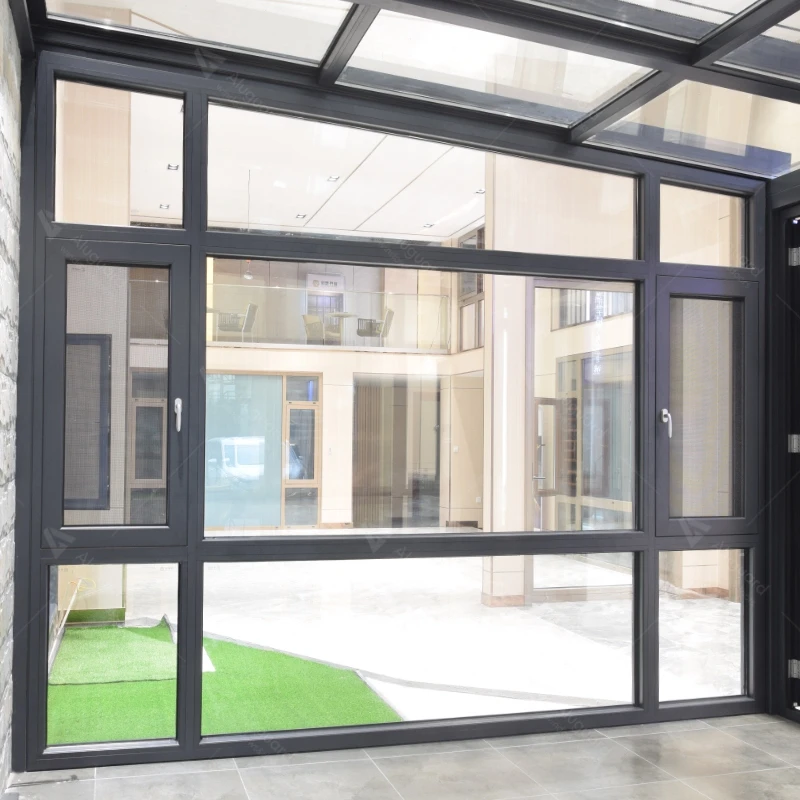 Aluminium Tempered glass French windows / house window glass design