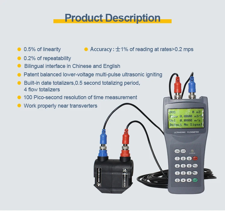 Industrial Clamp On Liquid Water Handheld Portable Battery Powered Dn20 Ultrasonic Flow Water Meter