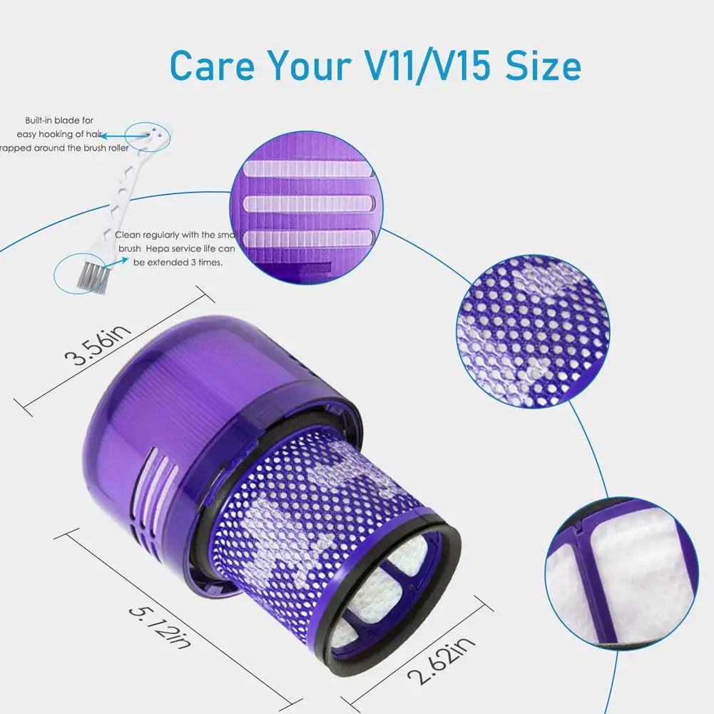 2 Pack V11 V15 Filter Replacement for V11 Absolute Animal Torque Drive Detect Extra Pro Plus Washable With Tigger Lock and Brush