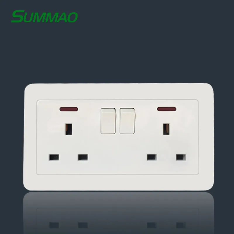 Оптовая цена Электрический мощность 3 булавки двойной переключатель розетки Великобритании 13a twin розетка