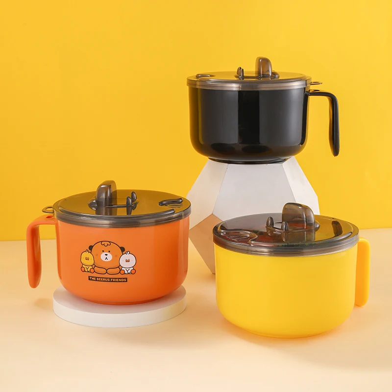 Wholesale 18/8 Stainless Steel Lunch Bowl Soup Fruit Rice Noodle Food Container Bowl With lId And handle