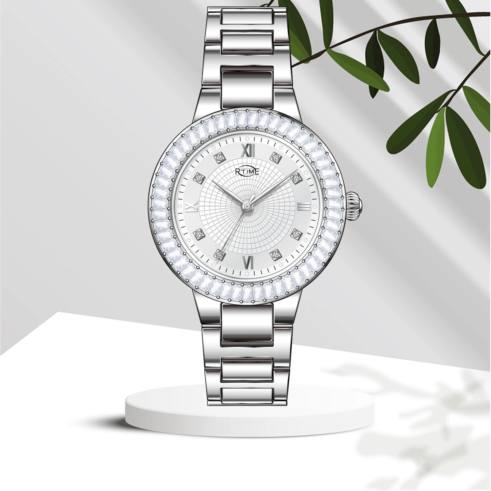 stainless steel crystal women quartz wrist watch sapphire glass 50M water resistant lady watch