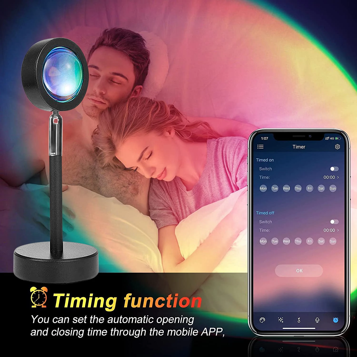 Sunset Projection Lamp Color Change Aluminum Alloy Projector Smart App Rainbow Lamp LED  Light Halo Lamp