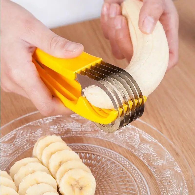 2022  New Fashion Simple Kitchen Gadget Stainless Steel Banana Slicer Cucumber Ham Banana Splitter Fruit Slicer