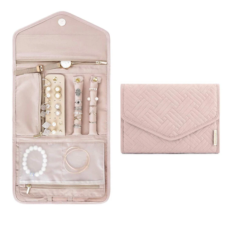 wholesale classic travel jewellery organizer bracelet necklace ring earring case roll foldable velvet jewelry storage holder