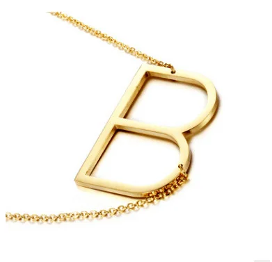 Newest Design 18K Gold Plated English Alphabet Necklace Statement Stainless Steel A-Z 26 Initial Letters Pendant Necklaces