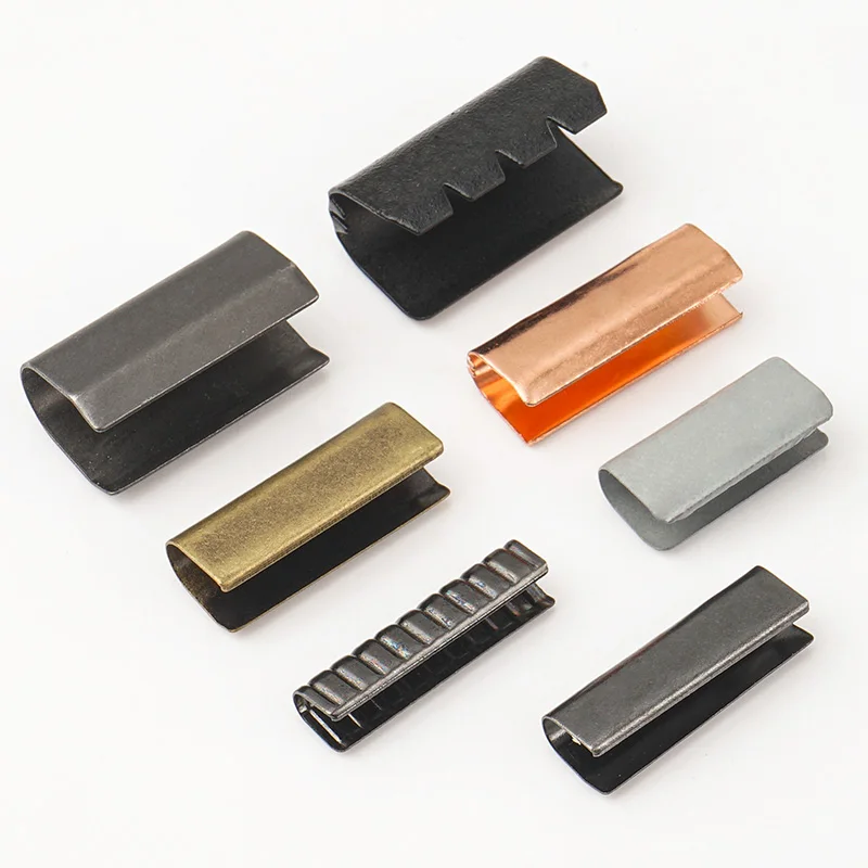 Wholesale Belt Buckle Crimp Clamp Ends Webbing Metal Cord End Clip Custom Rope End Clip for Bag Strap Hoodie