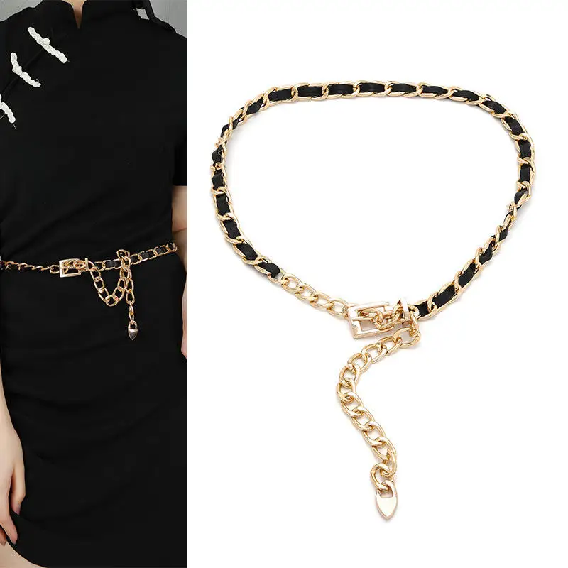 Summer Ladies Single Layer PU String Winding Gold Chain Waist Belt Chain Belts Product Category