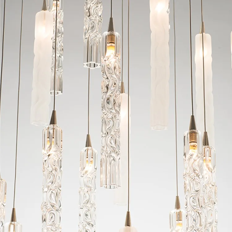 Modern simple hand-blown twisted glass duplex chandelier living room staircase dining bar chandelier