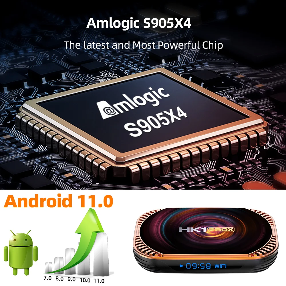 Daqu New Amlogic S905X4 Android 11 TV Box HK1 RBOX X4 1000M Lan Smart Set Top Box 8K 4GB 128G 64GB 32GB 2.4 5G Dual WiFi TV Box