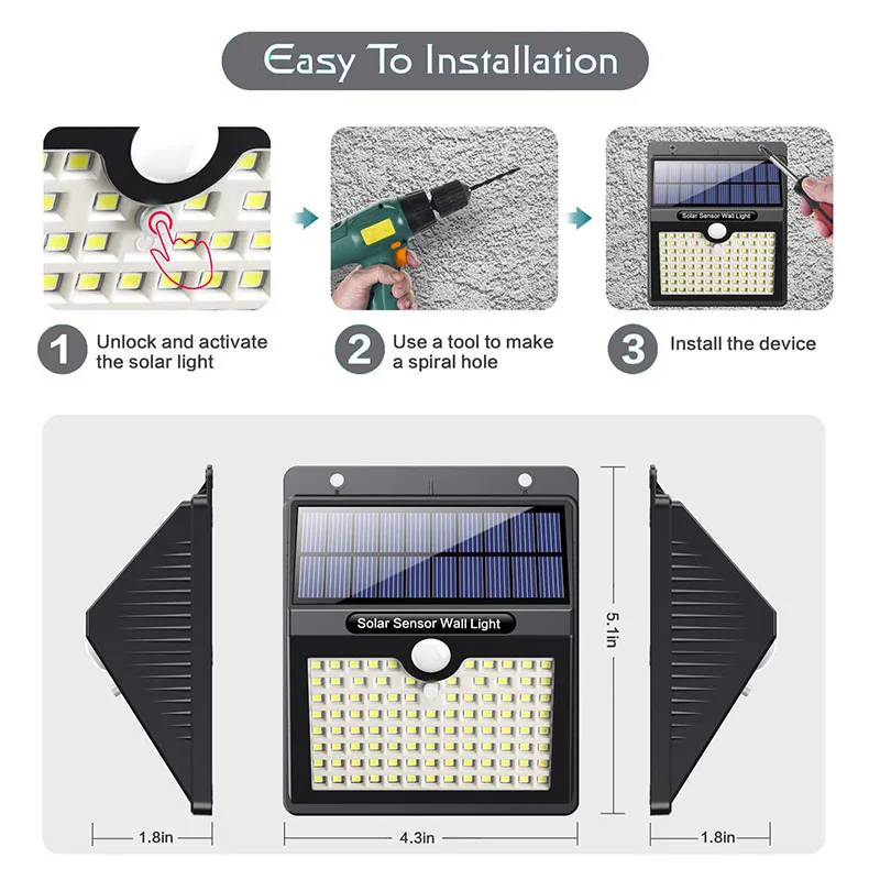
97 LEDs Waterproof Solar Powered PIR Motion Sensor Energy Saving Night Lights solar wall light 96 led motion sensor 