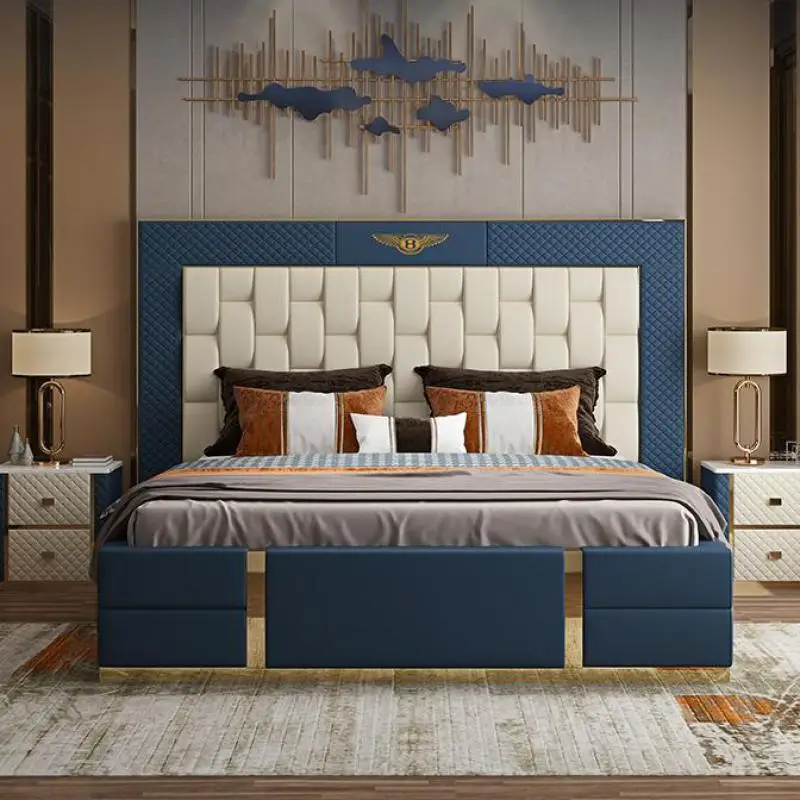 Modern Villa Master Bedroom Leather Double Bed Italian Style Light Luxury Big Bed Head Comfortable King Size Bed