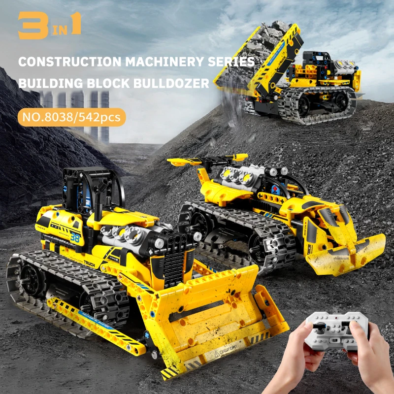 542pcs Engineering Bulldozer 3 in 1 Remote Control Robot Toys App Control Stem Rc Robot Toys Diy Building Block Kit for Kids