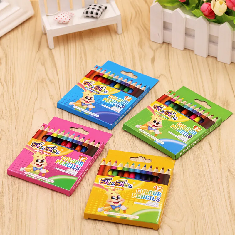 Glitter Wholesale Plastic Leadfree Safety OEM LOGO 3.5 inch 12-color colored pencil set for students writing & sketch drawing