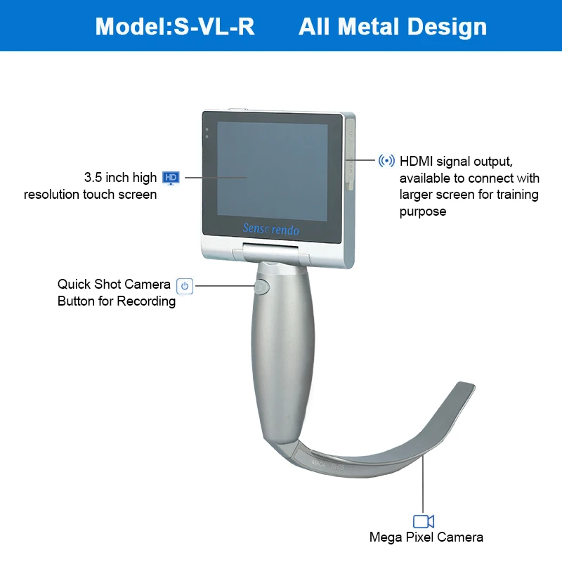 Touchscreen Video Laryngoscope with Reusable blades (MIL0/MIL1/MAC1/2/3/4 D-blade ) for Anesthesia intubation laryngoscope