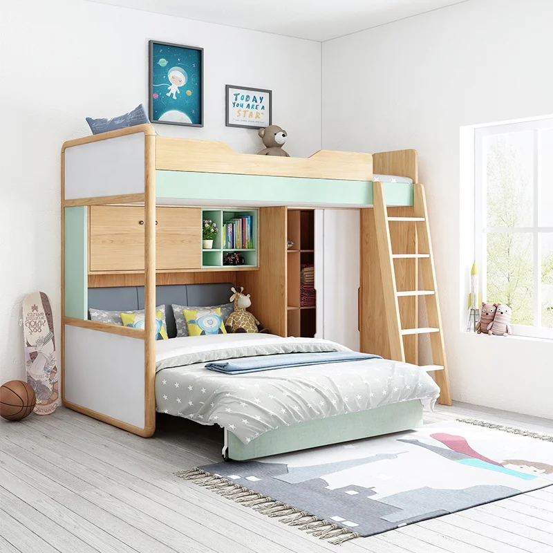 Многофункциональный шкаф, диван-кровать, дизайнерская двуспальная кровать, современная деревянная двухъярусная кровать в стиле лофт с лестницей