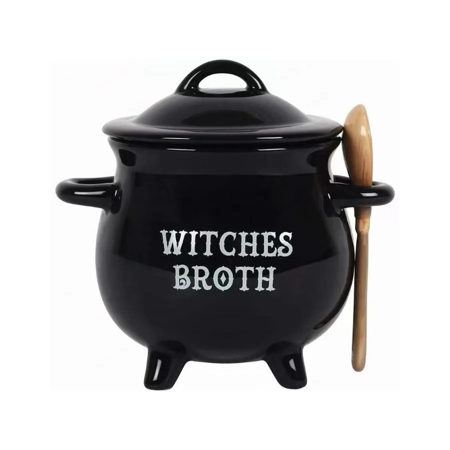 GZYSL Pacific Giftware индивидуальный логотип ведьмин бульон Хэллоуин черный керамический котел суповая миска с комнатной ложкой кофейная луна кружка