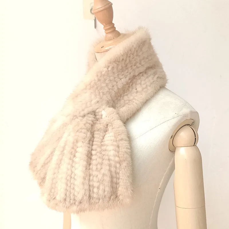 Hot Sale Lady Short Style 100% Genuine Fur Scarves Women Winter Knitted Real Mink Fur Scarf Shawl Natural Warm Mink Fur Scarf