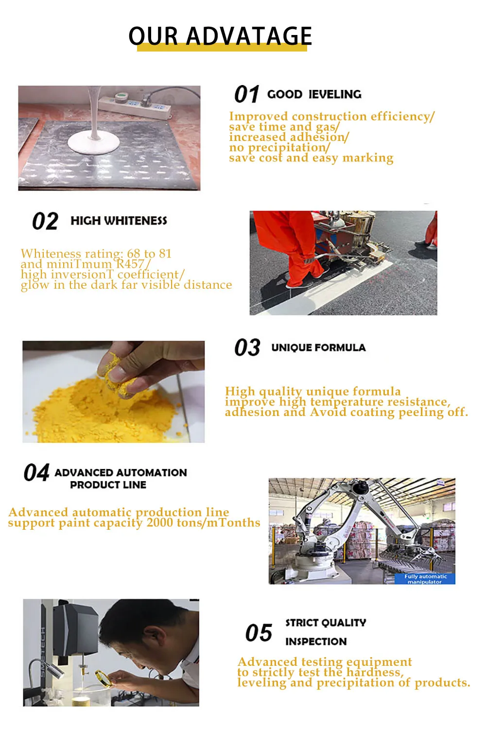 Good adhesion hot applied solvent white traffic thermoplastic road markings paint