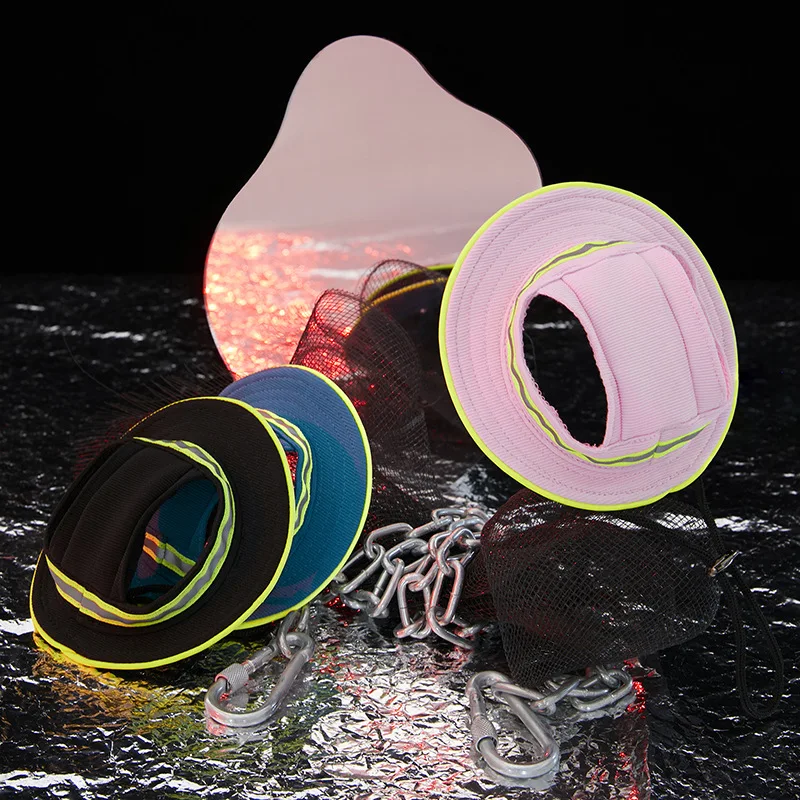 High Quality Pet Puppy Cat Kitten Night Reflective Night Safety Round Brim Dog Hat Sun Bucket Cap with Ear Hole Adjustable Strap