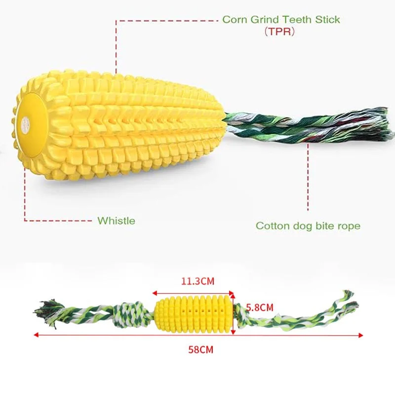 Tough Durable Rubber Squeaky Interactive Dog Toy Puppy Teeth Cleaning Corn Stick Chew Toy