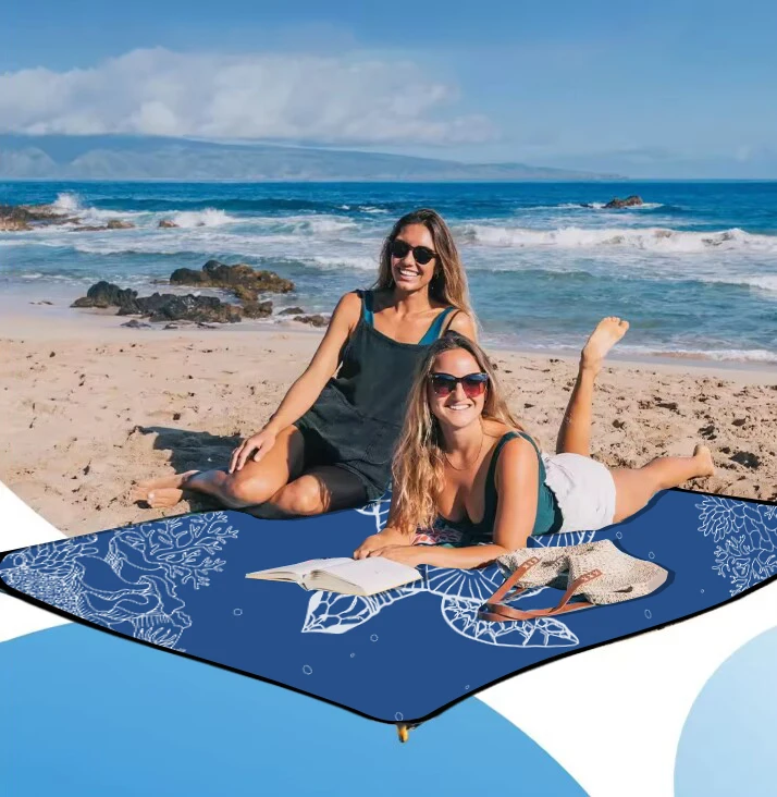Outdoor Camping Large Quick Dry Wateresistant Sand Proof Beach Mat with Corner Pockets Portable Bag