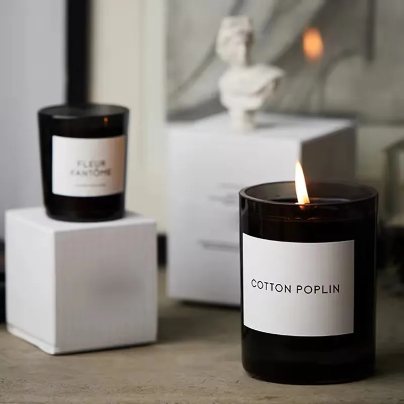 Luxury Frosted Matte Black Glass Candle Jars Container With Meta Lid Bamboo Wood Cork Lid 8oz 10oz 12oz 16oz