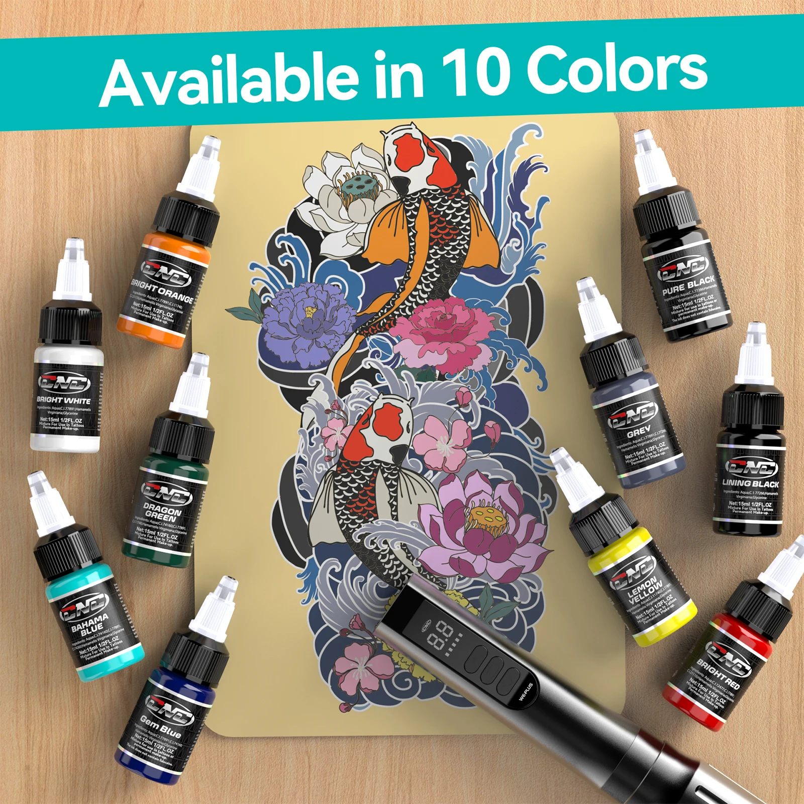 CNC high quality tattoo pigment Multi-color 10 color tattoo ink set For body and scalp