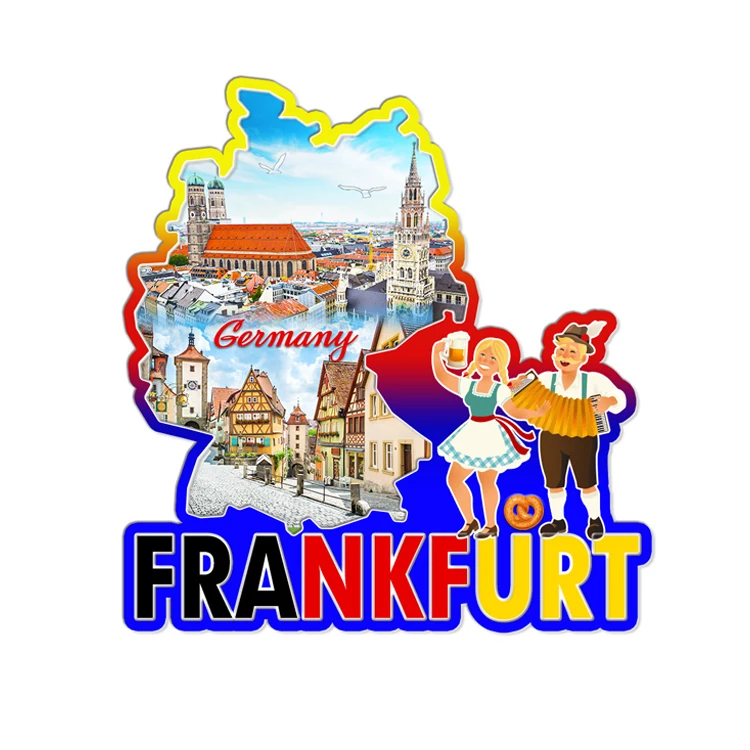 Factory Custom Logo Design MDF Wood Tourist Germany City Frankfurt Souvenir Fridge Magnet