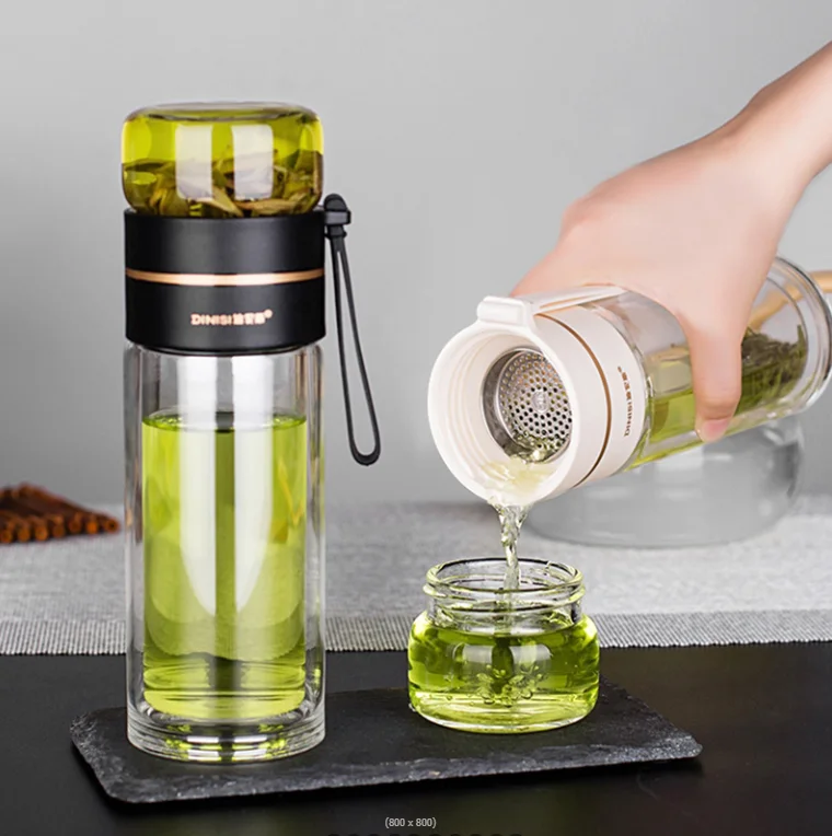 300ml or 400ml Portable Double Layers Vacuum Portable Scented Tea Cup and Bottle Separator Tea Bottle