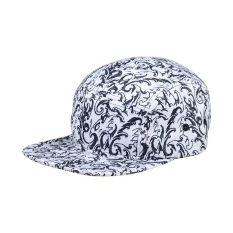Стильные черные обшитые узор обычный Запуск цифровая печать 5-панельная кепка, полиэстер, печать логотипа вельветовые Camper тканые этикетки пять 5 на шляпе на заказ