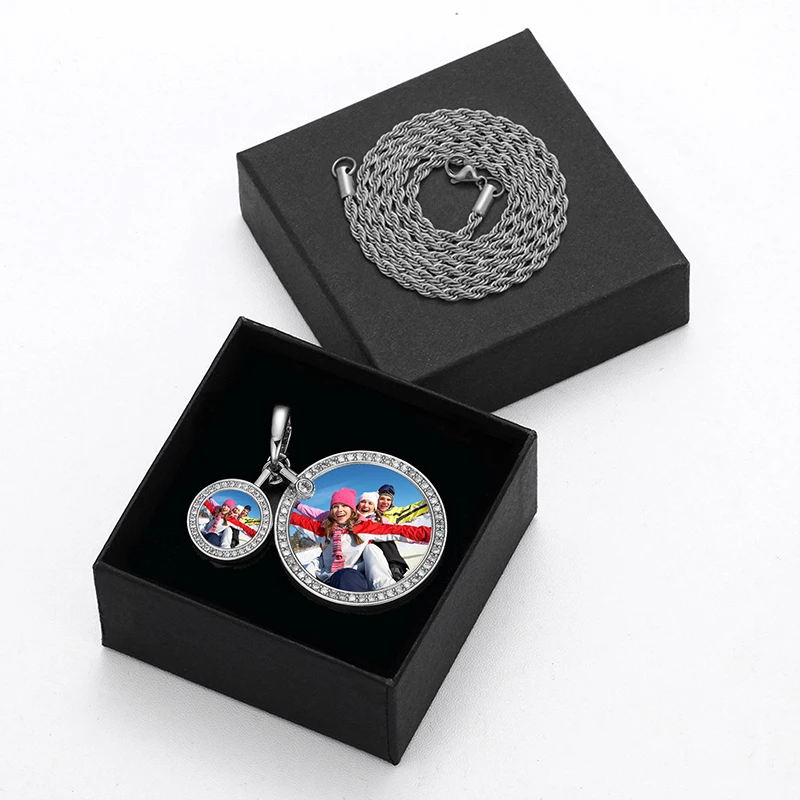 Fancy Design Iced Out Size Circle Picture Pendant Lovers Gift Memorial Photo Frame Pendant Necklace