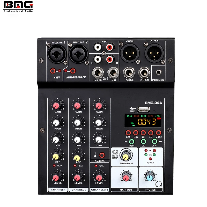 BMG 24 DSP usb blueteeth sound audio mixer audio mixing console 5V power supply by usb buses and mobile charger