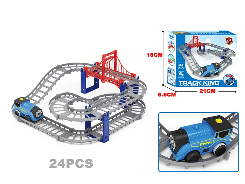 Samtoycn 24PCS Educational Assembly Flexible Track Play Set Rail Car Slot Toy Railway Train Track Toy for Boy Gift
