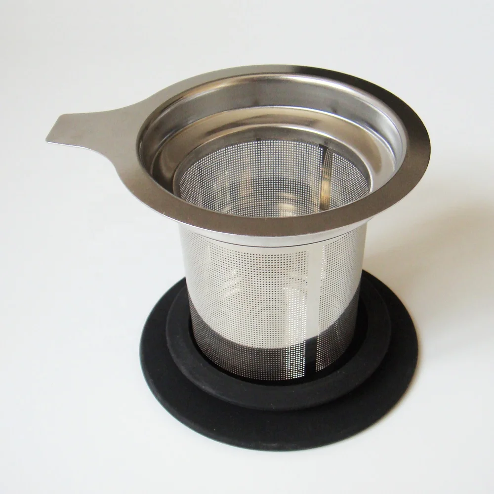 304 8/18 Fine Mesh Stainless Steel Loose leaf Tea Infuser Mesh Basket Strainer with Handle and Silicone Rimmed Lid